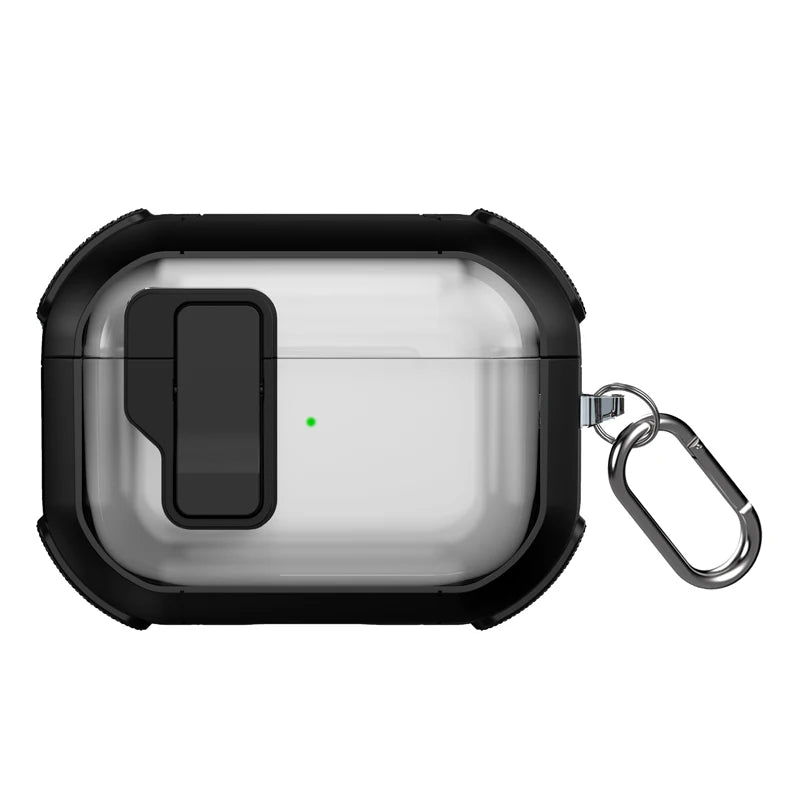 Automatic Switch Safety Lock Case For Airpods 4 For Airpods Pro 2 3 1 case Shockproof Transparent Earphone Case with hook