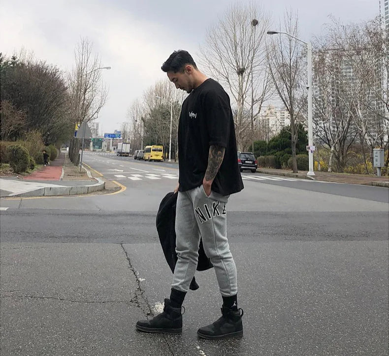 New Men's T Shirt Gym Bodybuilding Clothing Short Sleeve Men Fashion Casual For Male Tops Fitness Oversized Sweatshirt