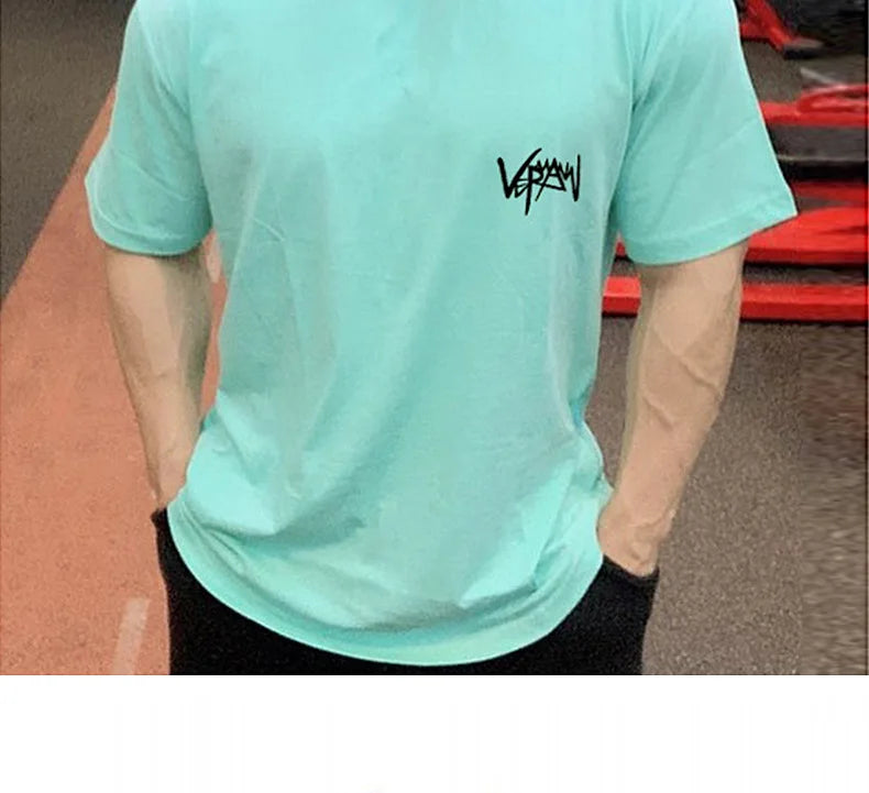 New Men's T Shirt Gym Bodybuilding Clothing Short Sleeve Men Fashion Casual For Male Tops Fitness Oversized Sweatshirt