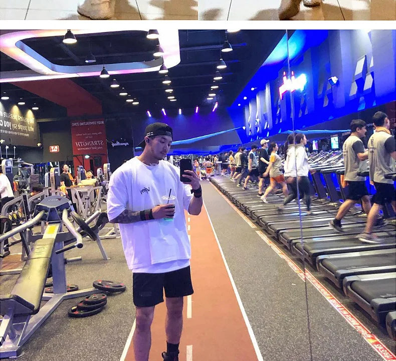 New Men's T Shirt Gym Bodybuilding Clothing Short Sleeve Men Fashion Casual For Male Tops Fitness Oversized Sweatshirt