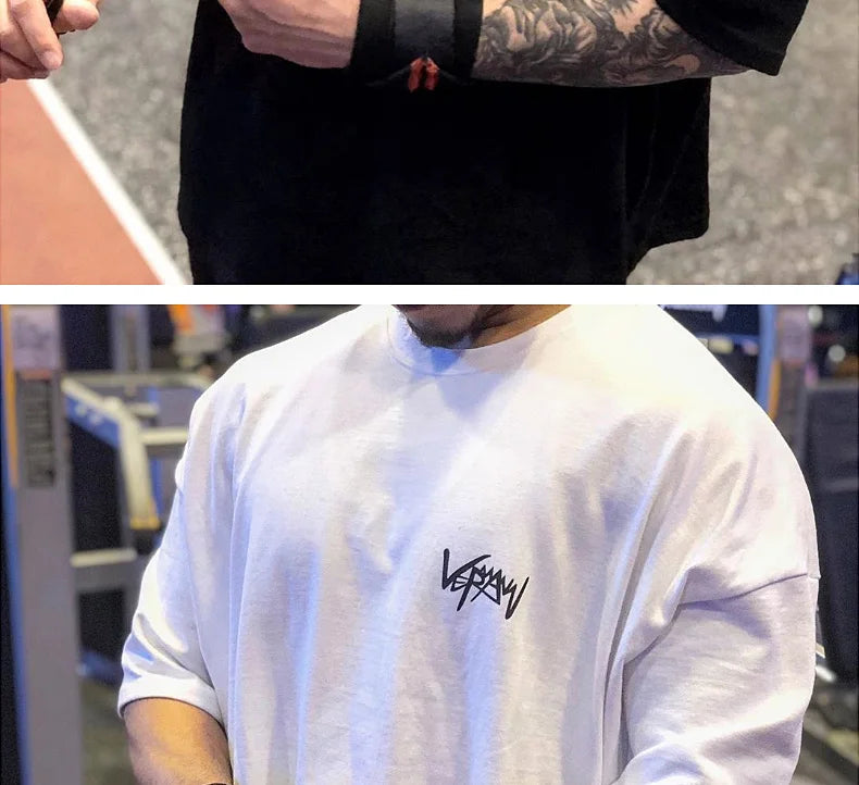 New Men's T Shirt Gym Bodybuilding Clothing Short Sleeve Men Fashion Casual For Male Tops Fitness Oversized Sweatshirt