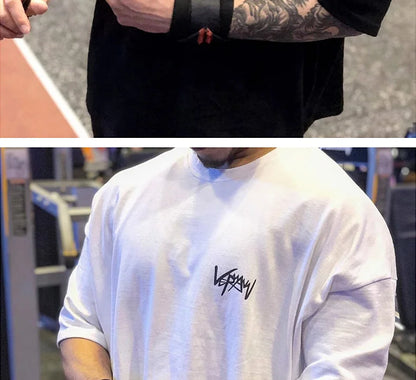 New Men's T Shirt Gym Bodybuilding Clothing Short Sleeve Men Fashion Casual For Male Tops Fitness Oversized Sweatshirt