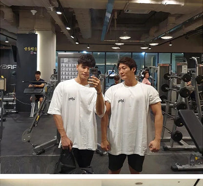 New Men's T Shirt Gym Bodybuilding Clothing Short Sleeve Men Fashion Casual For Male Tops Fitness Oversized Sweatshirt