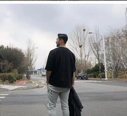 New Men's T Shirt Gym Bodybuilding Clothing Short Sleeve Men Fashion Casual For Male Tops Fitness Oversized Sweatshirt