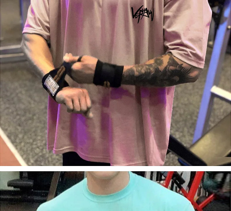 New Men's T Shirt Gym Bodybuilding Clothing Short Sleeve Men Fashion Casual For Male Tops Fitness Oversized Sweatshirt