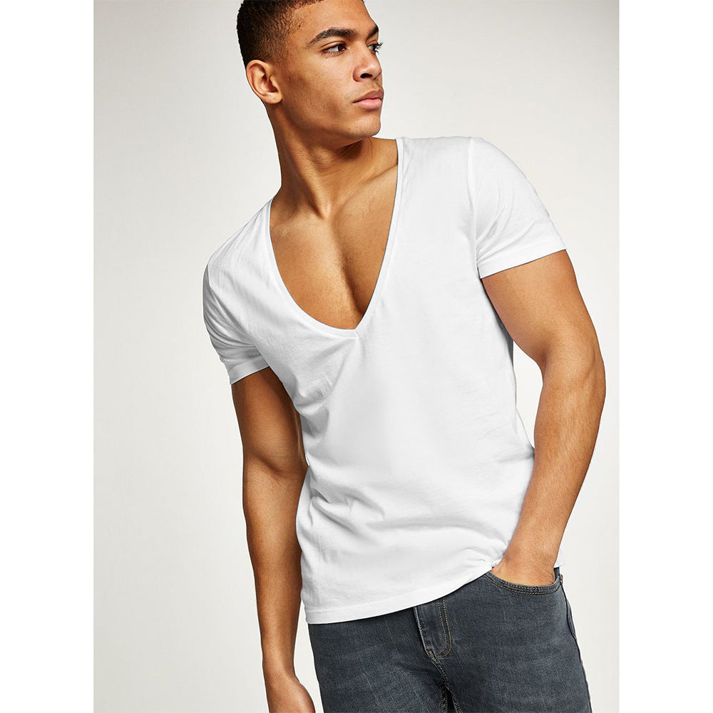MRMT New Men's T-Shirt Deep V-Neck Europe Size Fitness Leisure Cotton Men T-Shirts Solid Color For Male Tops Tees Man T shirts