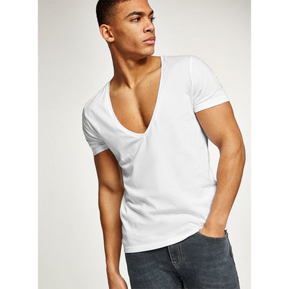 MRMT New Men's T-Shirt Deep V-Neck Europe Size Fitness Leisure Cotton Men T-Shirts Solid Color For Male Tops Tees Man T shirts