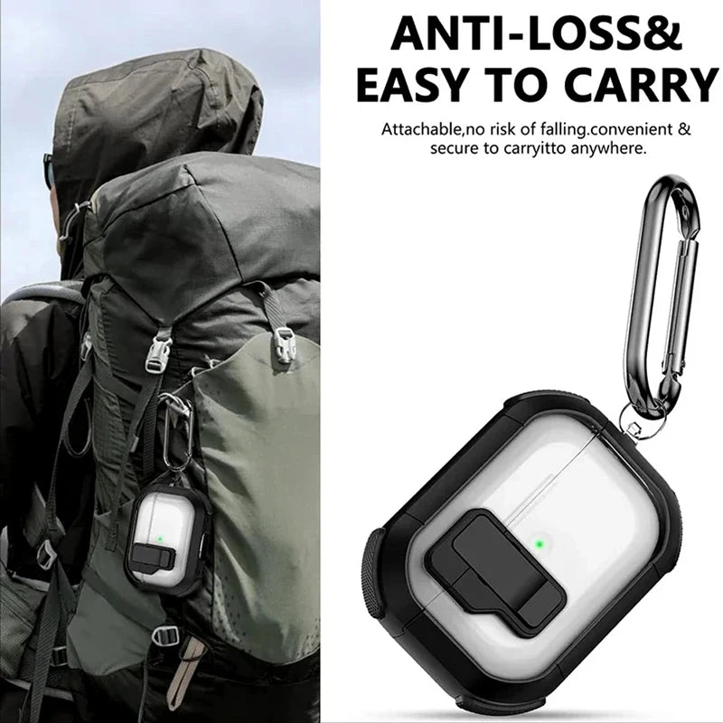 Automatic Switch Safety Lock Case For Airpods 4 For Airpods Pro 2 3 1 case Shockproof Transparent Earphone Case with hook