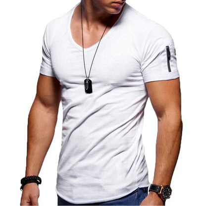 Men T-shirt Casual Soft Fitness Thin T-shirts Sleeve zipper decoration Men's Home Clothes V Neck Short Sleeve T Shirt for Men