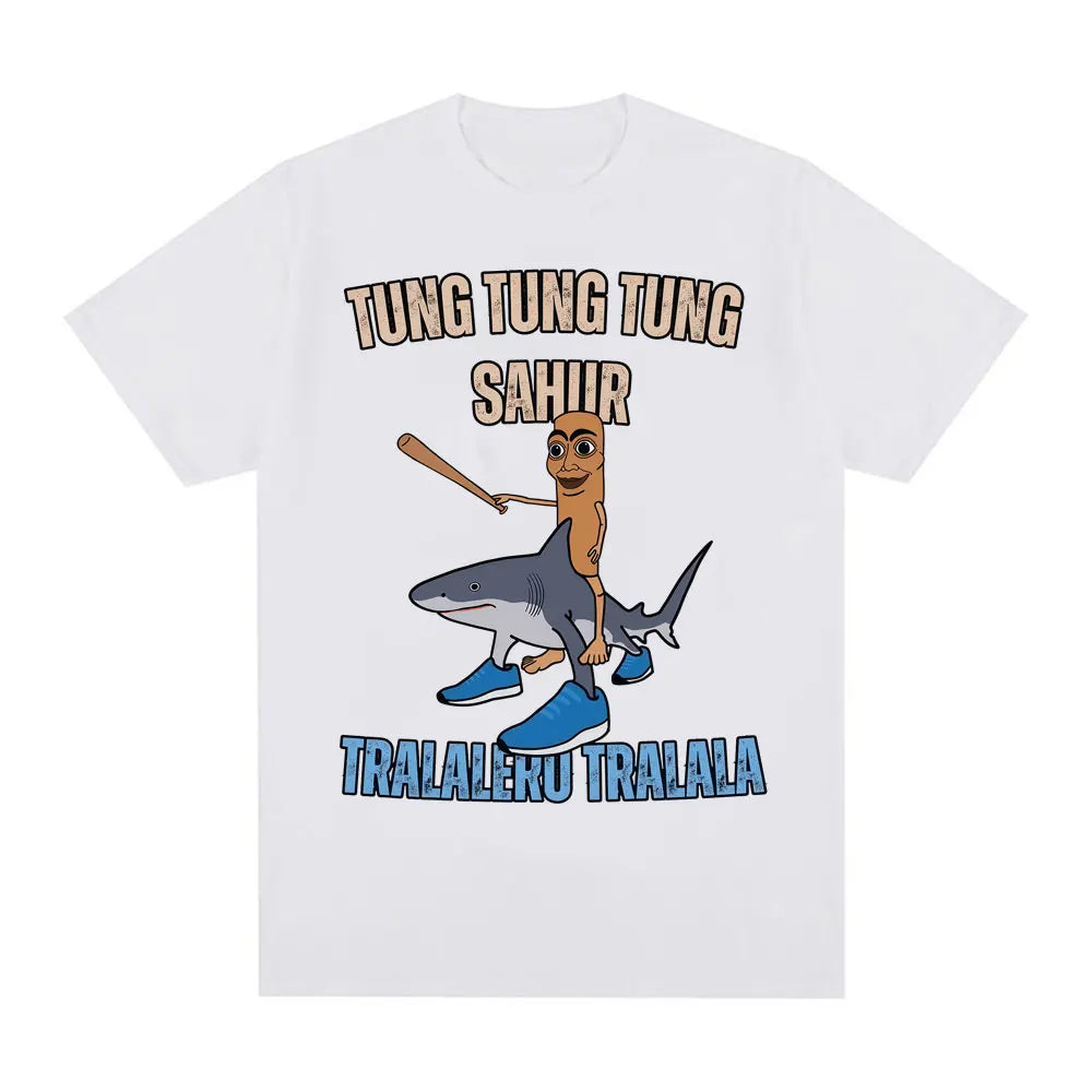 Tung Tung Tung Sahur Baseball Bat T Shirt Tralero Tralala Funny Running Shark Meme T-shirt Men Women Casual Cotton Loose T Shirt