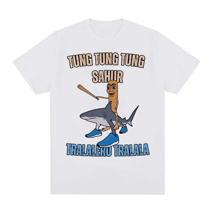 Tung Tung Tung Sahur Baseball Bat T Shirt Tralero Tralala Funny Running Shark Meme T-shirt Men Women Casual Cotton Loose T Shirt
