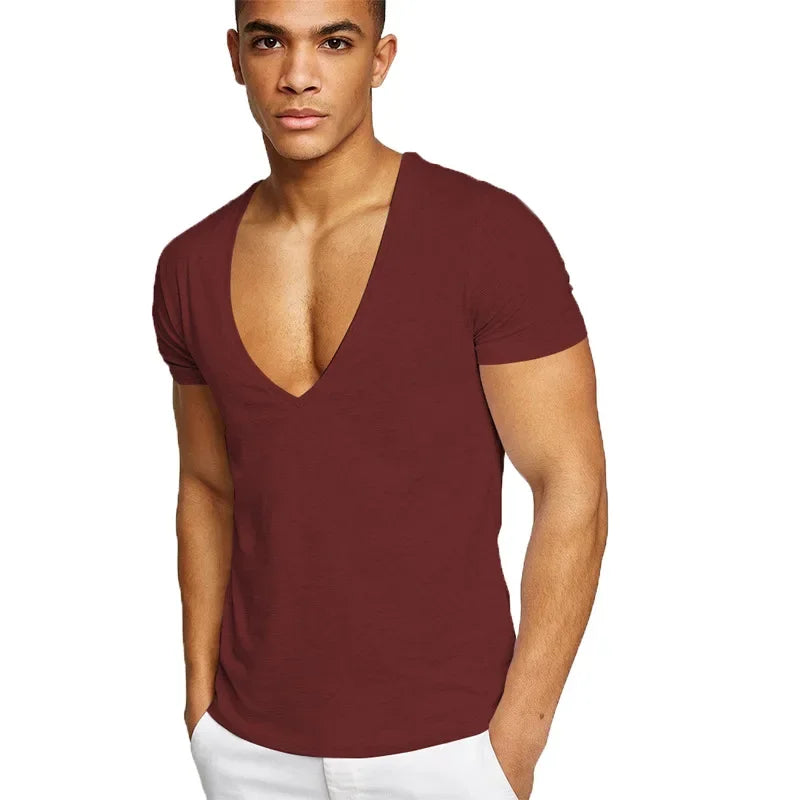 MRMT New Men's T-Shirt Deep V-Neck Europe Size Fitness Leisure Cotton Men T-Shirts Solid Color For Male Tops Tees Man T shirts