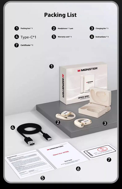 MONSTER AC530 Wireless Earphones Bone Conduction Ear Hanging Non in Ear Double Folding Ergonomics Bluetooth Sports Earphones