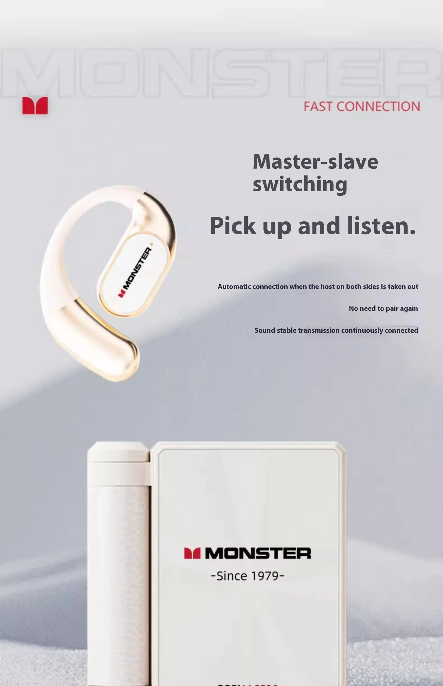MONSTER AC530 Wireless Earphones Bone Conduction Ear Hanging Non in Ear Double Folding Ergonomics Bluetooth Sports Earphones