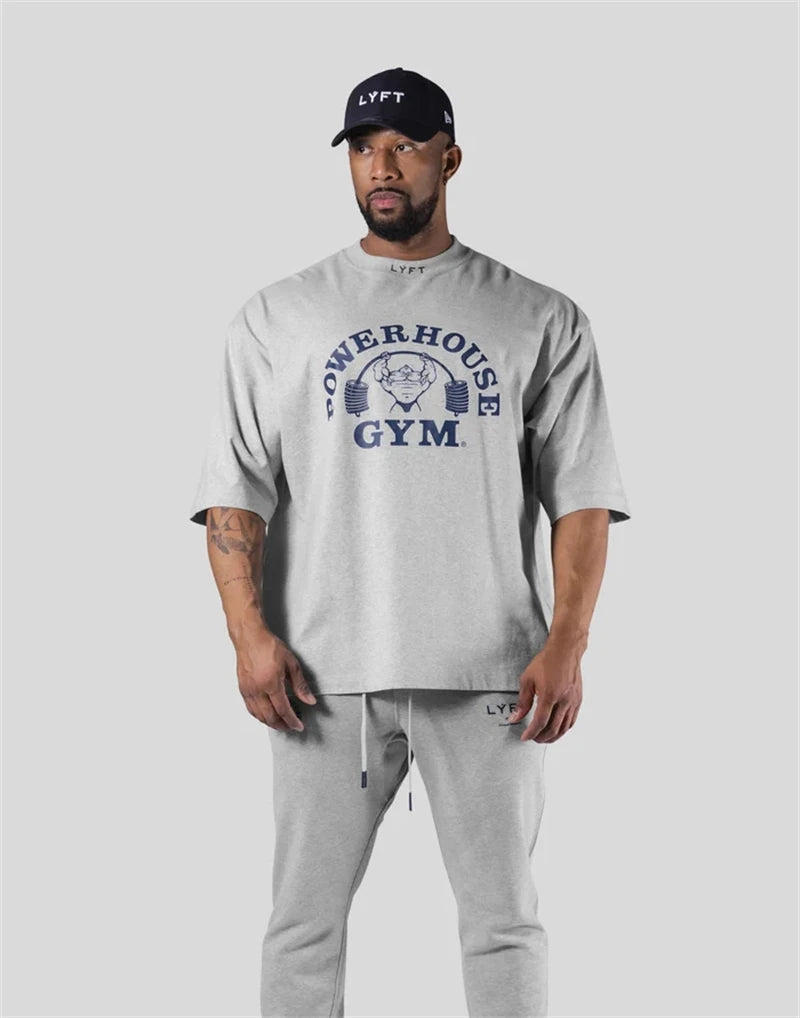 LYFT Jointly Men Running Sports Cotton T-shirt Gym Fitness Bodybuilding Loose Print Shirt Summer Male Jogging Training Tee Tops