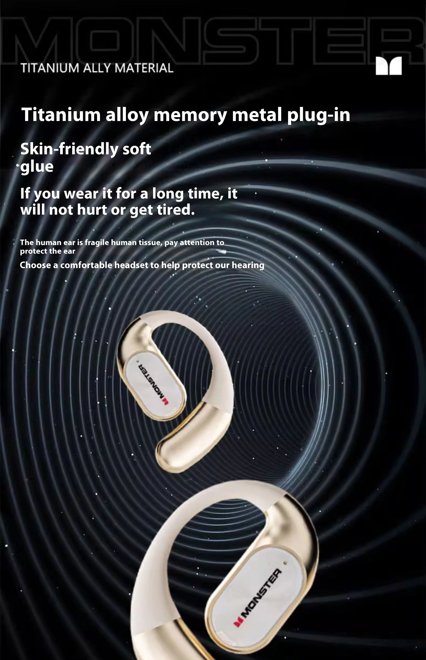 MONSTER AC530 Wireless Earphones Bone Conduction Ear Hanging Non in Ear Double Folding Ergonomics Bluetooth Sports Earphones