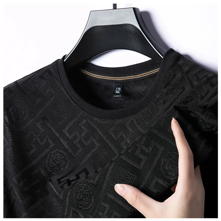 High end brand ice silk round neck short sleeved T-shirt for men's 2024 summer new fashionable printed comfortable casual top