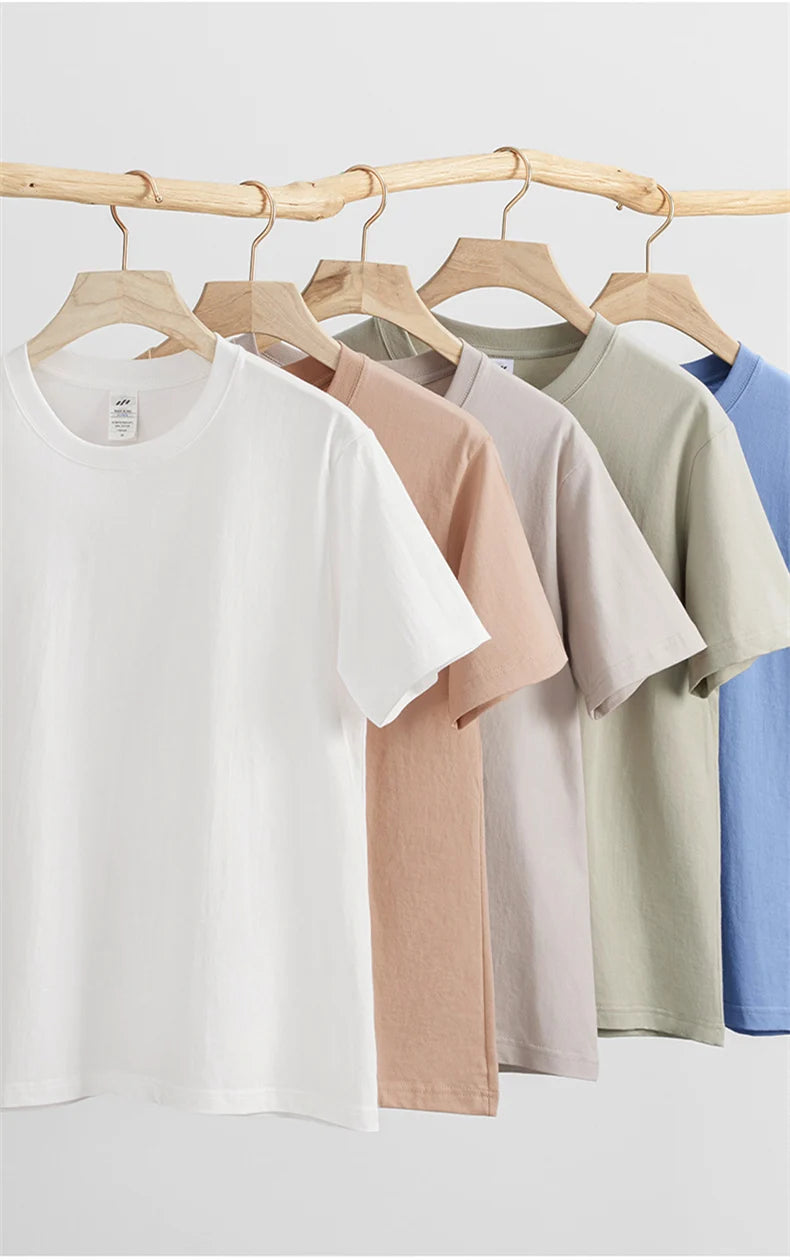 Men's 230g Heavy Cotton Short-sleeved T-shirt Men Pure Cotton Loose Solid Color Bottoming Shirt Trendy Man T-shirt Tops Clothes