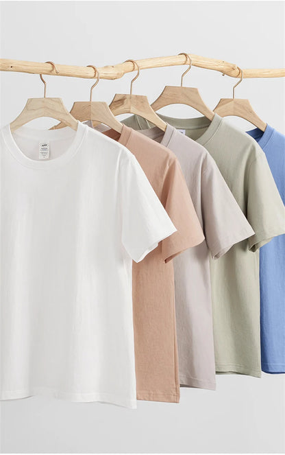 Men's 230g Heavy Cotton Short-sleeved T-shirt Men Pure Cotton Loose Solid Color Bottoming Shirt Trendy Man T-shirt Tops Clothes