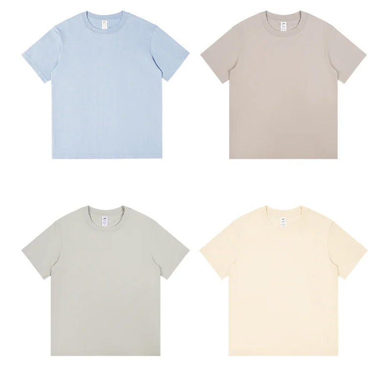 Men's 230g Heavy Cotton Short-sleeved T-shirt Men Pure Cotton Loose Solid Color Bottoming Shirt Trendy Man T-shirt Tops Clothes