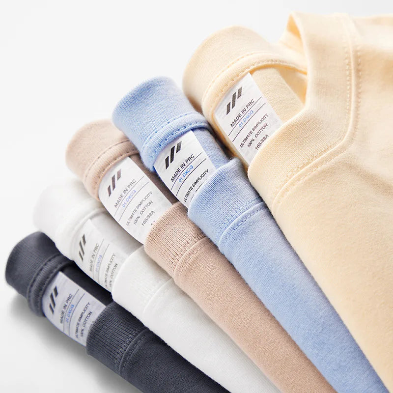 Men's 230g Heavy Cotton Short-sleeved T-shirt Men Pure Cotton Loose Solid Color Bottoming Shirt Trendy Man T-shirt Tops Clothes