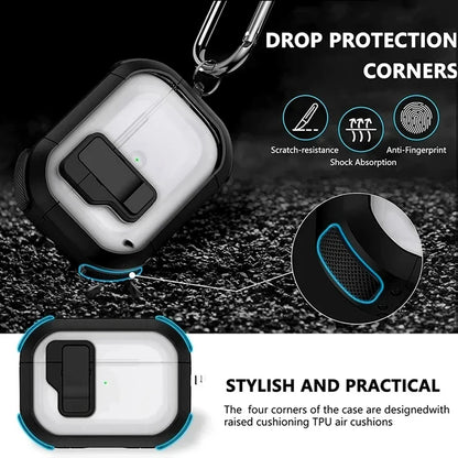 Automatic Switch Safety Lock Case For Airpods 4 For Airpods Pro 2 3 1 case Shockproof Transparent Earphone Case with hook