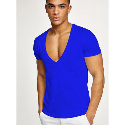 MRMT New Men's T-Shirt Deep V-Neck Europe Size Fitness Leisure Cotton Men T-Shirts Solid Color For Male Tops Tees Man T shirts
