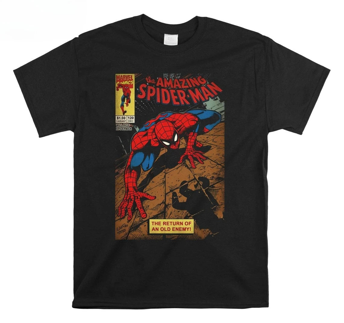 Spider-man Spiderman Movie Retro Comic Men T Shirts Creative Tees Round Neck Women T-Shirt Cotton Birthday Present Tops Clothing