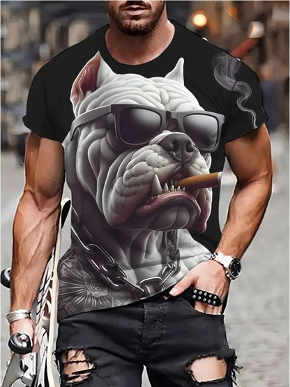 New 3D Dog Printed Men's T-shirt Summer Street Daily Casual Crew Neck Short Sleeve Tees Tops Harajuku Funny Pattern Men Clothing