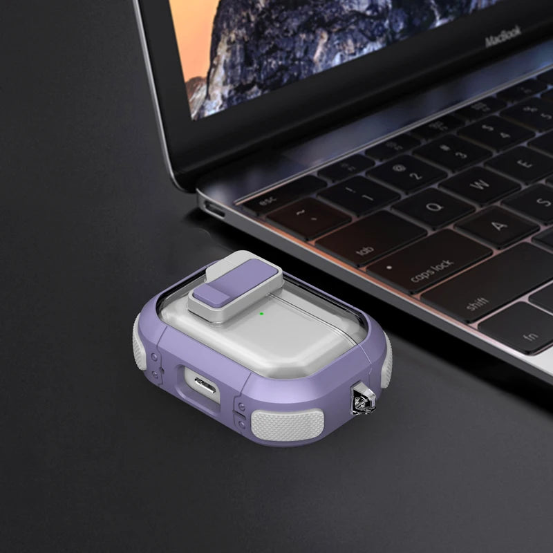 Automatic Switch Safety Lock Case For Airpods 4 For Airpods Pro 2 3 1 case Shockproof Transparent Earphone Case with hook