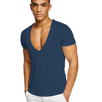 MRMT New Men's T-Shirt Deep V-Neck Europe Size Fitness Leisure Cotton Men T-Shirts Solid Color For Male Tops Tees Man T shirts