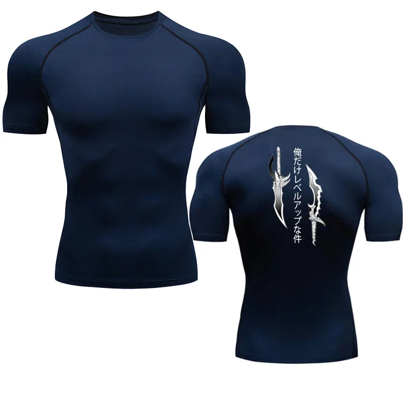 Animated Compression T Shirt Dagger Print for Men Athletic Quick Dry Tops Rash Guard Gym Workout Running Baselayers Undershirts
