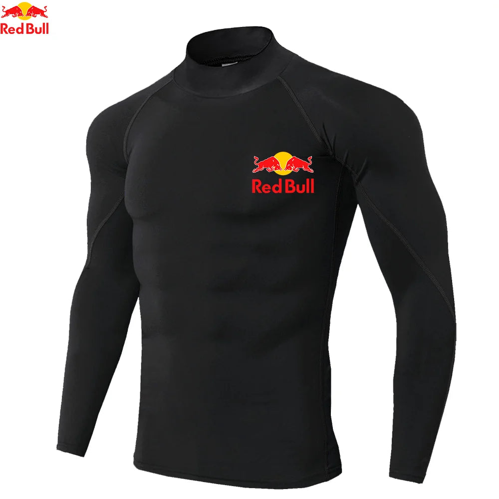 Mens Sportswear Trainning Exercise T-Shirts Compression Fitness Long Sleeve Sports Red Bull Shirts Quick Dry Tight Gym Clothing