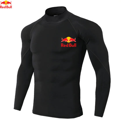 Mens Sportswear Trainning Exercise T-Shirts Compression Fitness Long Sleeve Sports Red Bull Shirts Quick Dry Tight Gym Clothing