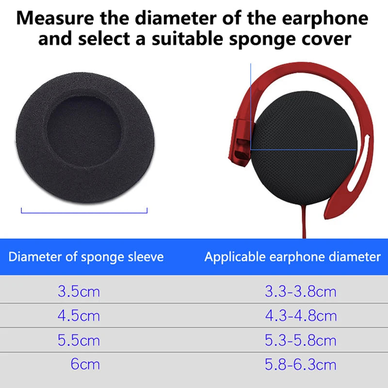 10pcs 3.5/4.5/5.5/6cm Black Foam Ear Pads Protection Thicken Sponge Replacement Cushions Covers Earphones for Headphones