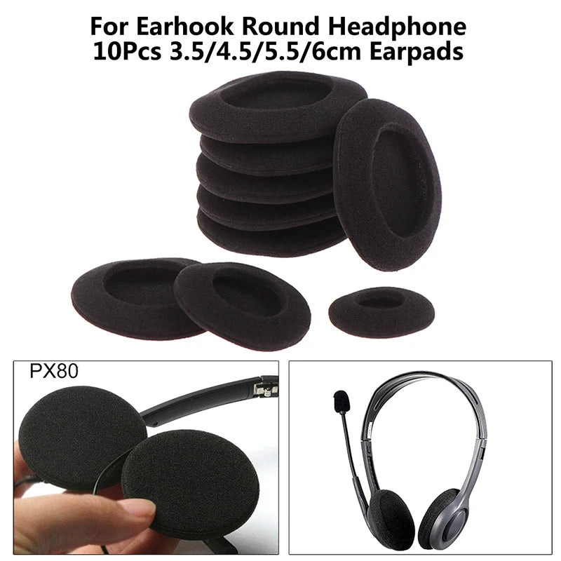 10pcs 3.5/4.5/5.5/6cm Black Foam Ear Pads Protection Thicken Sponge Replacement Cushions Covers Earphones for Headphones