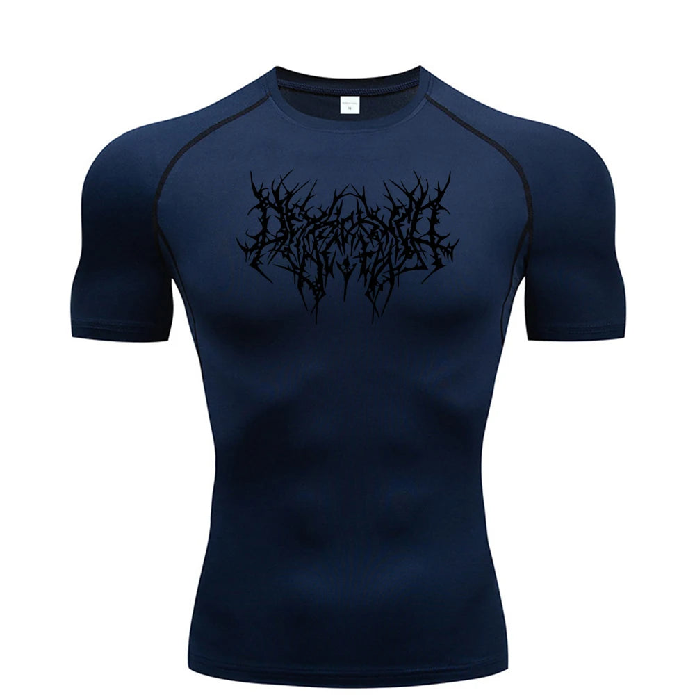 Thorns Print Gym Tight T-Shirt Men's Running Fitness Summer Quick-Drying Short-Sleeved Sports Workout Sportswear Top S-3XL