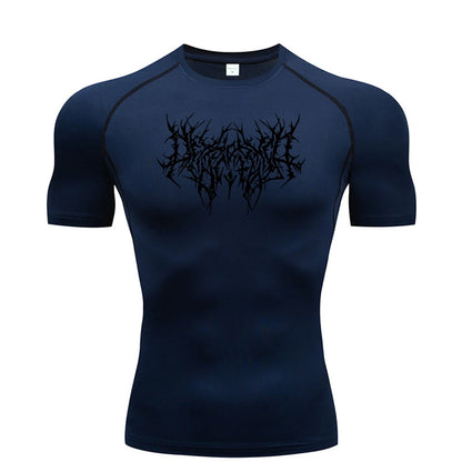 Thorns Print Gym Tight T-Shirt Men's Running Fitness Summer Quick-Drying Short-Sleeved Sports Workout Sportswear Top S-3XL