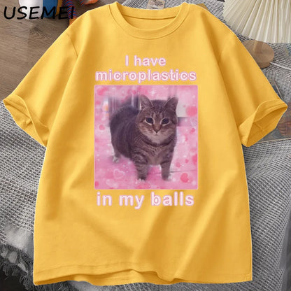 I Have Microplastics in My Balls Funny Cat Meme T-shirt Men Women Stupid Silly Tshirt Goofy Ahh Cat Tee Shirt Harajuku Mens Tees