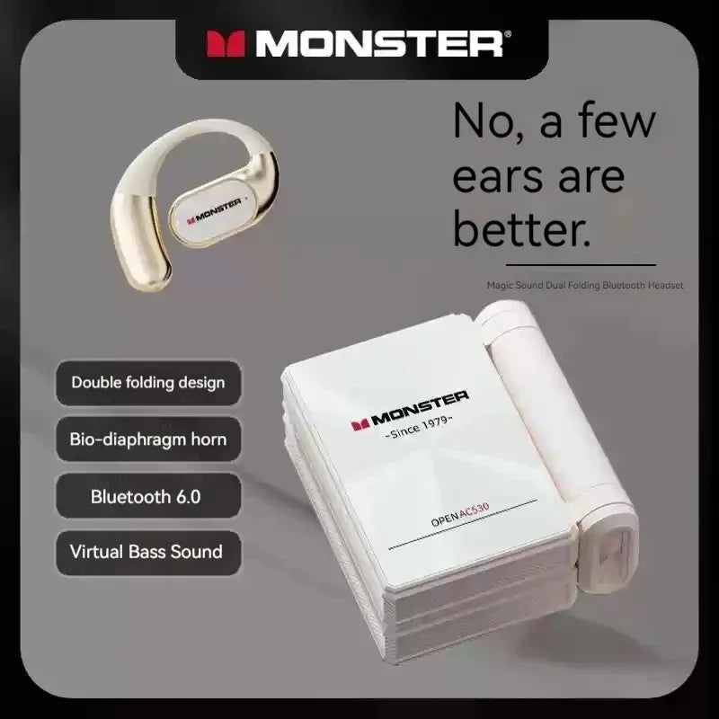 MONSTER AC530 Wireless Earphones Bone Conduction Ear Hanging Non in Ear Double Folding Ergonomics Bluetooth Sports Earphones