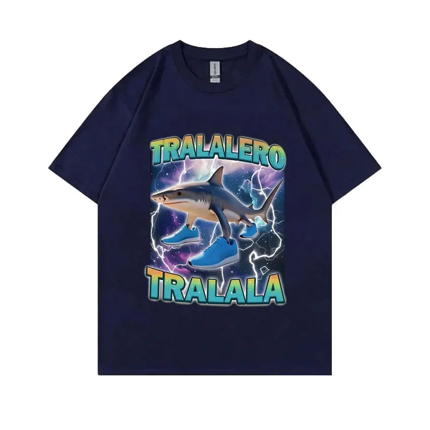 Tralalero Tralala Funny Shark with Shoes Meme T-shirt Men Casual Cotton Vintage Stupid Humor Hilarious Brain Rot Memes T Shirt