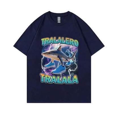 Tralalero Tralala Funny Shark with Shoes Meme T-shirt Men Casual Cotton Vintage Stupid Humor Hilarious Brain Rot Memes T Shirt