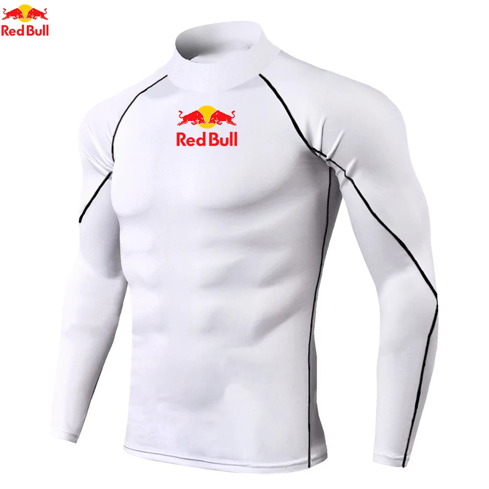 Mens Sportswear Trainning Exercise T-Shirts Compression Fitness Long Sleeve Sports Red Bull Shirts Quick Dry Tight Gym Clothing