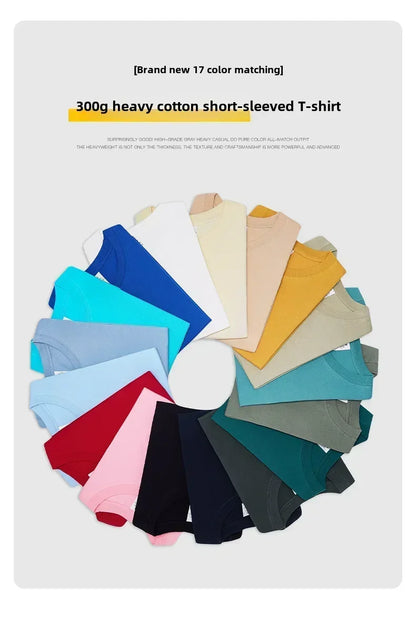 Summer 100% Cotton Men T Shirts 300grams Heavy Duty Short Sleeve Casual Basic Solid Color Ovesize Men Women Tops T-shirt