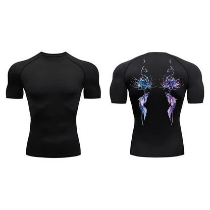 Blossom Print Short Sleeve Compression Shirts for Men Summer Athletic Quick Dry T-shirts Gym Workout Running Tees Sporty Tops