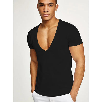 MRMT New Men's T-Shirt Deep V-Neck Europe Size Fitness Leisure Cotton Men T-Shirts Solid Color For Male Tops Tees Man T shirts