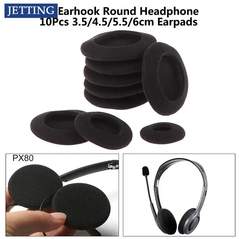 10pcs 3.5/4.5/5.5/6cm Black Foam Ear Pads Protection Thicken Sponge Replacement Cushions Covers Earphones for Headphones