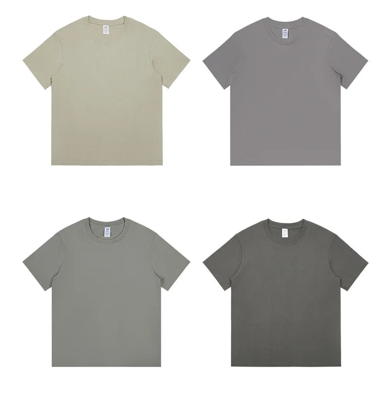 Men's 230g Heavy Cotton Short-sleeved T-shirt Men Pure Cotton Loose Solid Color Bottoming Shirt Trendy Man T-shirt Tops Clothes