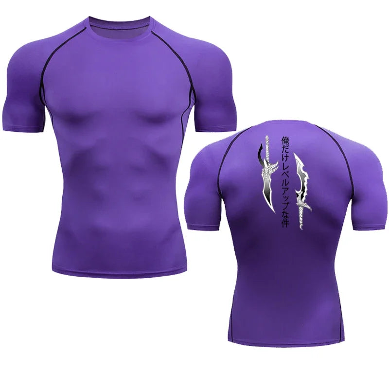 Animated Compression T Shirt Dagger Print for Men Athletic Quick Dry Tops Rash Guard Gym Workout Running Baselayers Undershirts