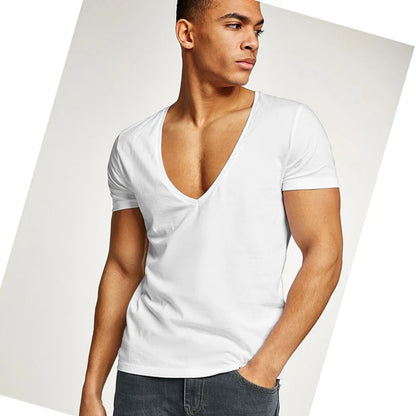 MRMT New Men's T-Shirt Deep V-Neck Europe Size Fitness Leisure Cotton Men T-Shirts Solid Color For Male Tops Tees Man T shirts